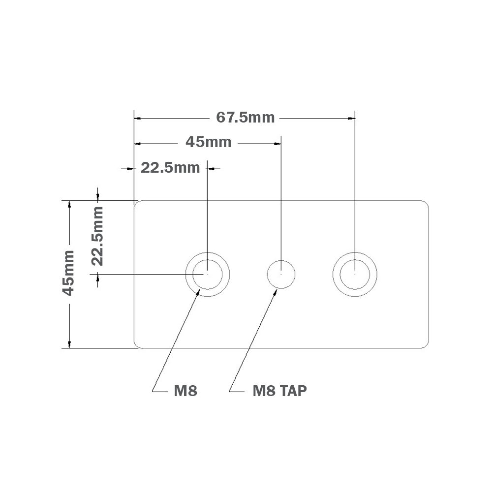 32-4590M10S-1 MODULAR SOLUTIONS FOOT & CASTER CONNECTING PLATE<BR>45MM X 90MM, M10 HOLE, SOLID ALUMINUM W/HARDWARE